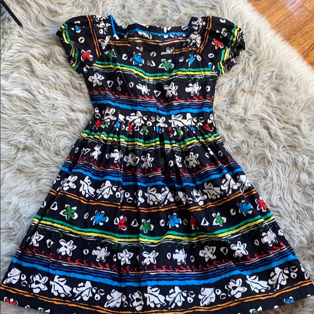 Multi color flower puff sleeve dress